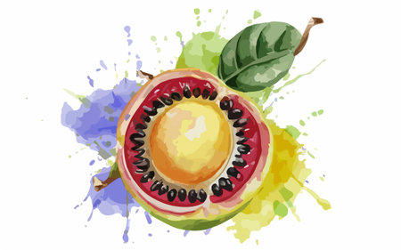 Passion fruit vector illustration. Watercolor painting on white background.のイラスト素材