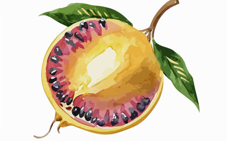 Passion fruit on a white background. Vector illustration of a passion fruit.のイラスト素材