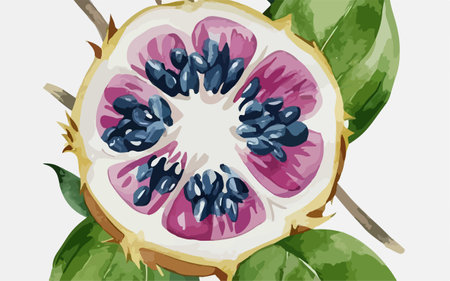 Illustration of a whole and half of a pomegranateのイラスト素材