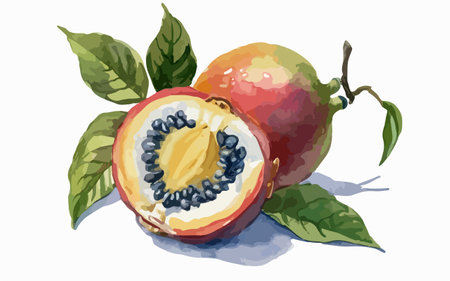 Passion fruit on a white background. Hand-drawn illustration.のイラスト素材