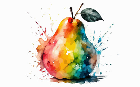 Watercolor pear and watercolor splashes on a white background.のイラスト素材