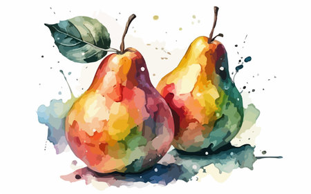 Watercolor vector illustration of pears on watercolor splash background.のイラスト素材