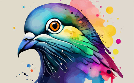Pigeon head on colorful watercolor background. Vector illustration.のイラスト素材