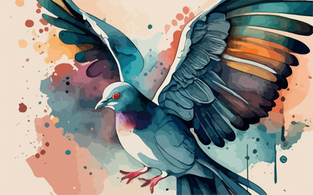 Pigeon flying on a watercolor background. Vector illustration.のイラスト素材