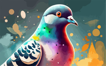 Pigeon on a colorful background with splashes. Vector illustrationのイラスト素材