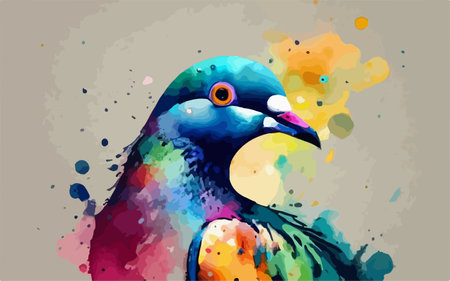 Pigeon with colorful watercolor splashes. Vector illustration.のイラスト素材