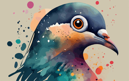 Pigeon with colorful watercolor splashes. Vector illustration.のイラスト素材
