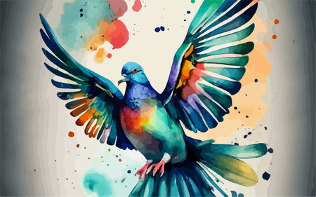Pigeon with colorful watercolor splashes. Vector illustration.のイラスト素材