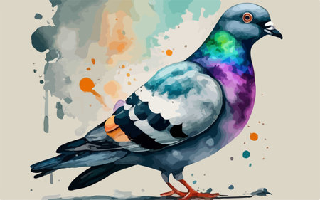 Pigeon in watercolor style. Hand drawn illustration. Vector.のイラスト素材