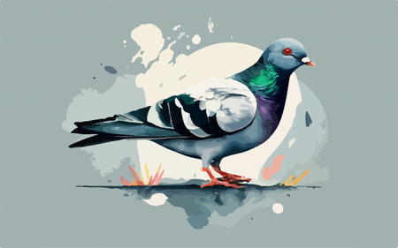 Pigeon on the background of the watercolor. Vector illustrationのイラスト素材