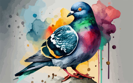 Pigeon on a background of watercolor splashes. Vector illustrationのイラスト素材
