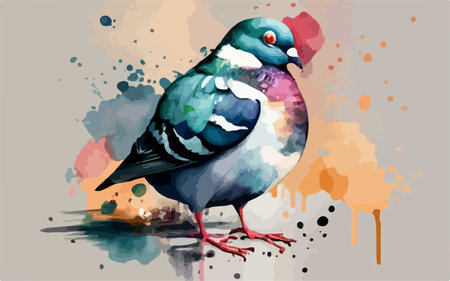 Pigeon on watercolor splatter background. Vector illustration.のイラスト素材