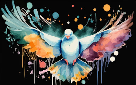 Pigeon in watercolor style. Vector illustration on black background.のイラスト素材
