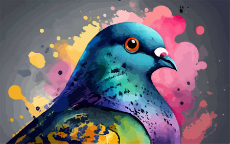 Pigeon on a grunge background with splashes. Vector illustrationのイラスト素材