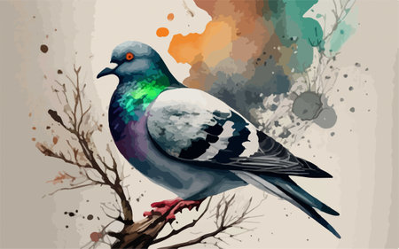 Pigeon on a branch in the watercolor style. Vector illustration.のイラスト素材