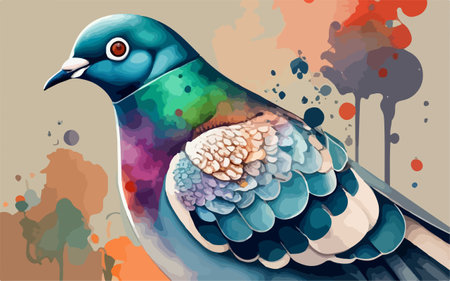 Pigeon on a background of watercolor splashes. Vector illustrationのイラスト素材