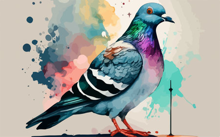 pigeon on a background of watercolor splashes, vector illustrationのイラスト素材