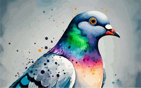 Pigeon with colorful splashes on a gray background. Vector illustration.のイラスト素材