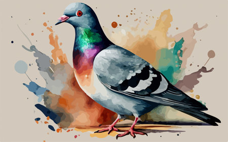 Pigeon on watercolor splashes background. Vector illustration.のイラスト素材