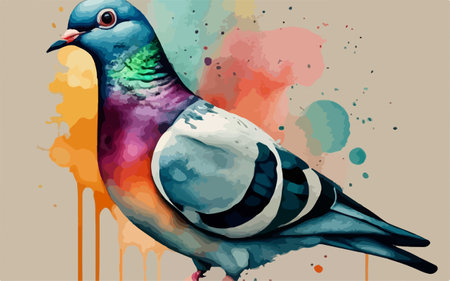 Pigeon on watercolor background. Watercolor painting. Vector illustration.のイラスト素材