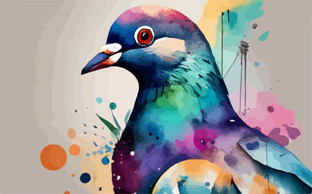 Pigeon on abstract watercolor background. Vector Illustration.のイラスト素材