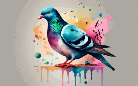 Pigeon on a colorful background. Watercolor painting. Vector illustration.のイラスト素材