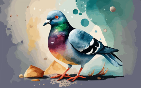 Pigeon on the background of watercolor. Vector illustration.のイラスト素材