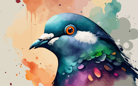 Pigeon on abstract colorful watercolor background. Vector illustration.のイラスト素材