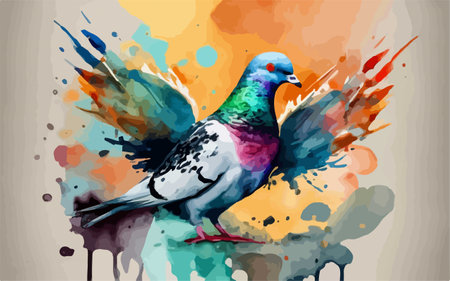 Pigeon on watercolor background. Colorful vector illustration.のイラスト素材