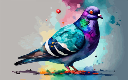 Pigeon on a colorful watercolor background. Vector illustration.のイラスト素材