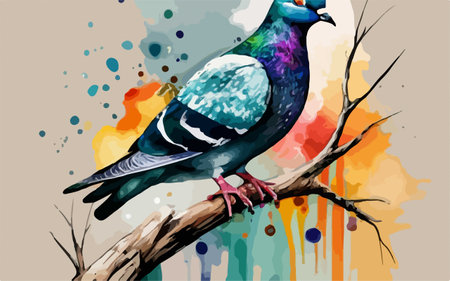 Pigeon on a branch. Watercolor painting. Vector illustration.のイラスト素材