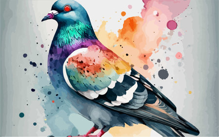 Pigeon on watercolor background. Watercolor painting. Vector illustration.のイラスト素材