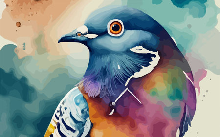Pigeon. Vector illustration of a bird on a watercolor background.のイラスト素材