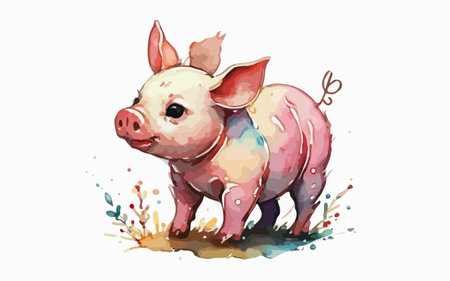 Cute pig isolated on white background. Watercolor hand drawn illustrationのイラスト素材