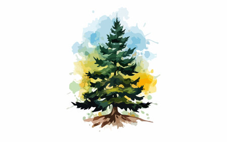 Fir tree in watercolor style. Hand drawn vector illustration.のイラスト素材