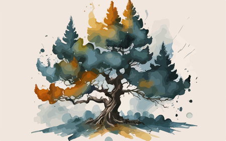 Abstract tree in watercolor style. Hand drawn vector illustration for your design.のイラスト素材