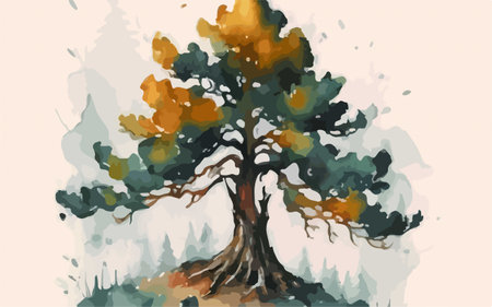 Tree in the autumn forest. Watercolor painting. Vector illustration.のイラスト素材