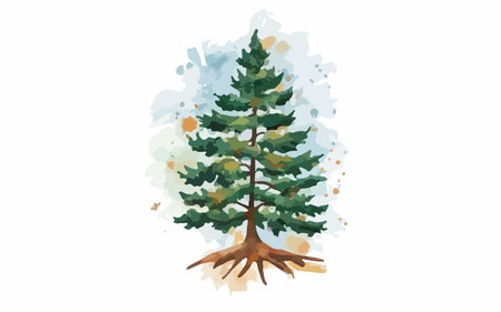 Pine tree in watercolor style on white background. Vector illustration.のイラスト素材