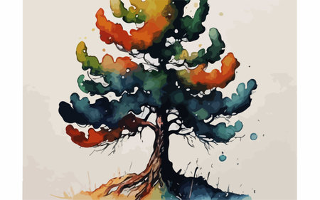 Pine tree in watercolor style. Hand drawn vector illustration.のイラスト素材