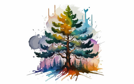 Watercolor painting of a tree in the forest. Vector illustration.のイラスト素材