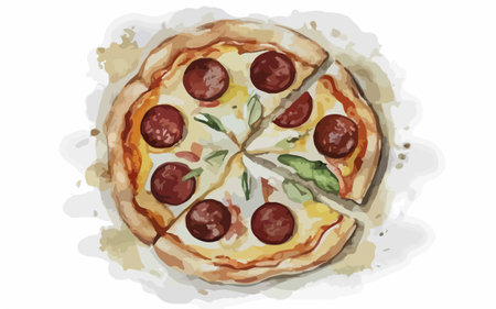 Illustration of a pizza with pepperoni and mozzarella cheeseのイラスト素材