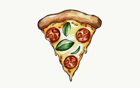 Pizza slice with tomato and mozzarella. Vector illustration.のイラスト素材