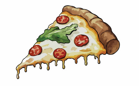 Pizza slice with tomato and mozzarella. Vector illustration.のイラスト素材