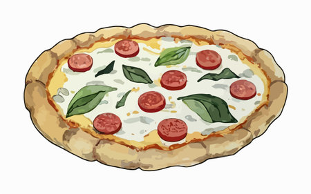 Pizza with mozzarella, tomato and basil. Vector illustration.のイラスト素材