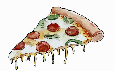 Illustration of a slice of pizza with melted cheese and pepperoniのイラスト素材