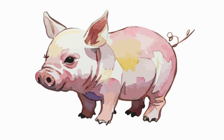 Illustration of a cute pig on a white background, vector illustrationのイラスト素材