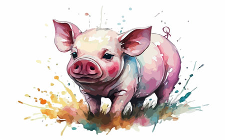 Pig on a white background. Watercolor painting. Vector illustrationのイラスト素材