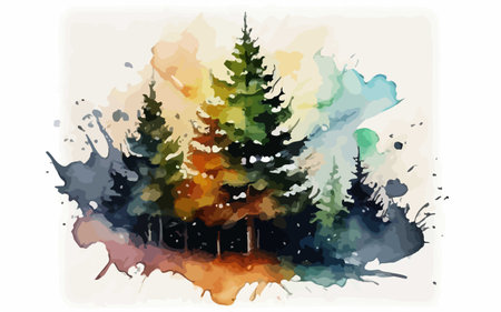 Abstract watercolor painting of pine tree in the forest. Vector illustration.のイラスト素材