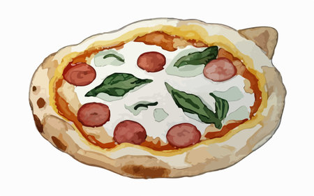 Illustration of a pizza with mozzarella, tomato and basilのイラスト素材