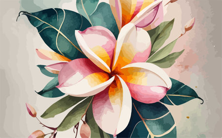 Watercolor floral background with frangipani flowers. Vector illustration.のイラスト素材